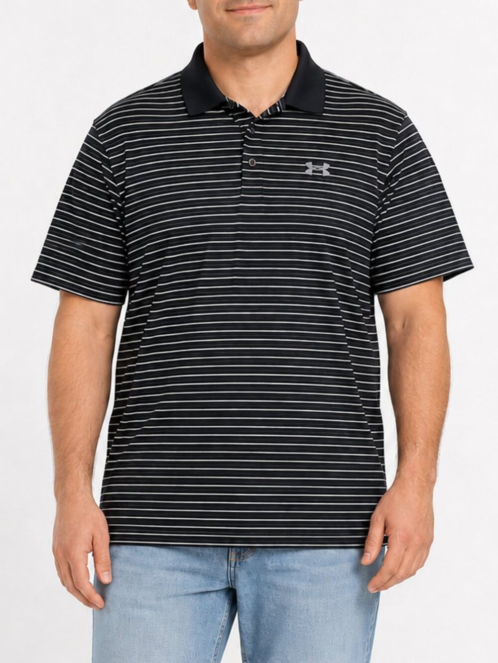 Under Armour HeatGear Polo Shirt Men's 2XL Black White Striped Golf Performance